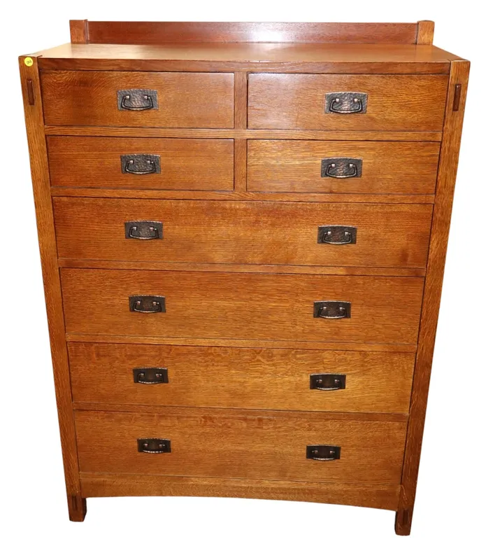 Nice Stickley solid oak mission high chest from auction in Logan Township, New Jersey