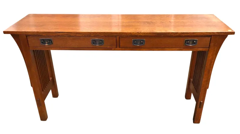 Stickley mission oak slatted console or sofa table from auction in Logan Township, New Jersey
