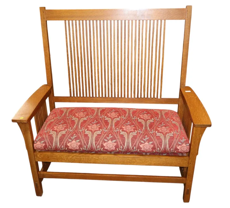 Stickley mission oak high slat double arm bench from auction in Logan Township, New Jersey