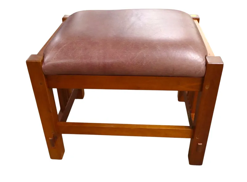 Stickley solid cherry leather slatted side footstool from auction in Logan Township, New Jersey