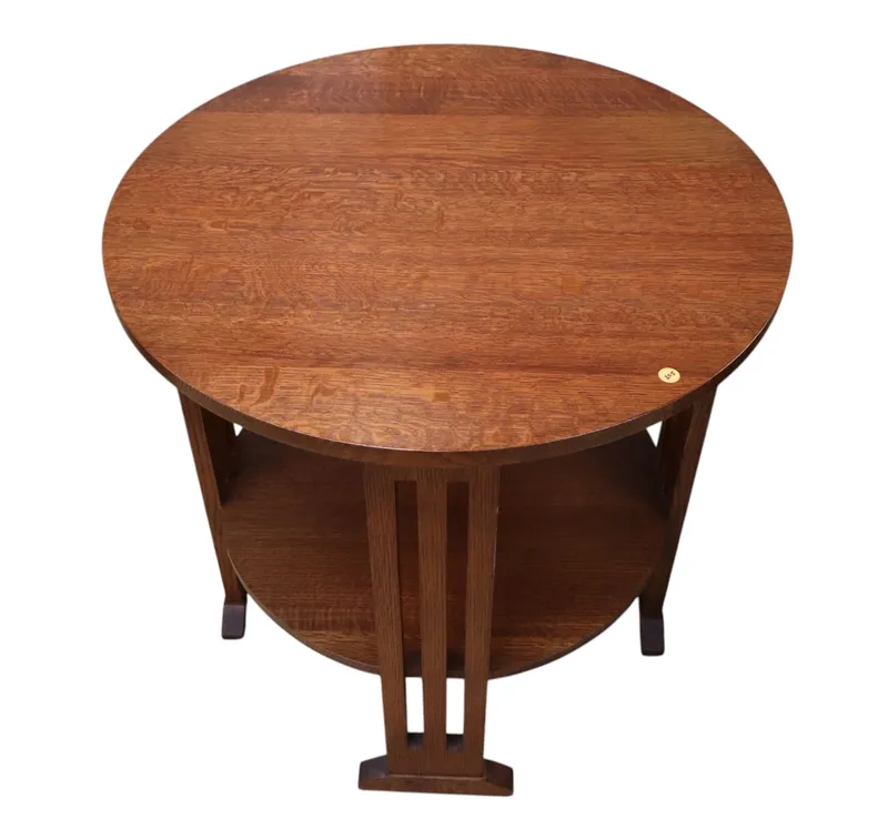 Stickley mission oak 29" round two tier lamp table from auction in Logan Township, New Jersey