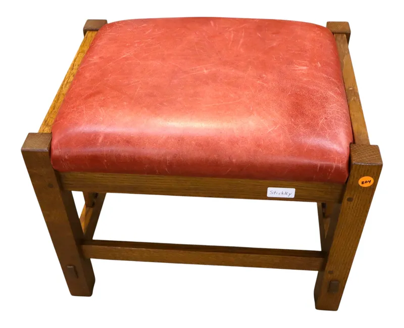 Stickley Mission Oak Slatted Leather Ottoman from auction in Logan Township, New Jersey