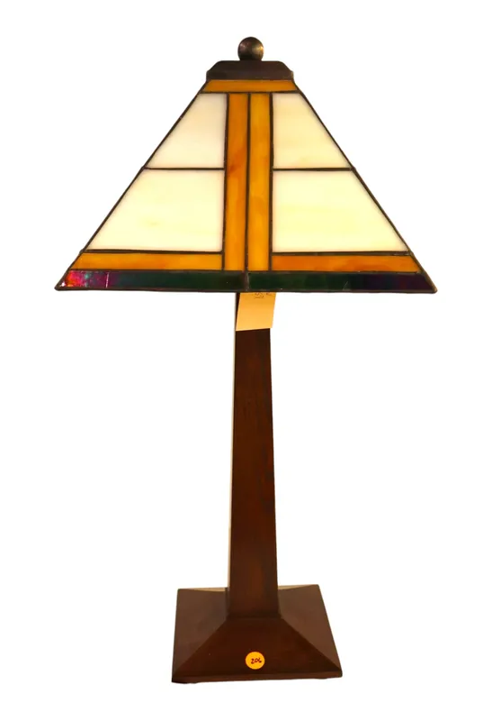 Stickley Mission Oak Signed Tiffany Glass Lamp from auction in Logan Township, New Jersey