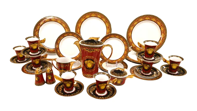 Rosenthal Versace Medusa Red 37pc Dinnerware Set from auction in Logan Township, New Jersey