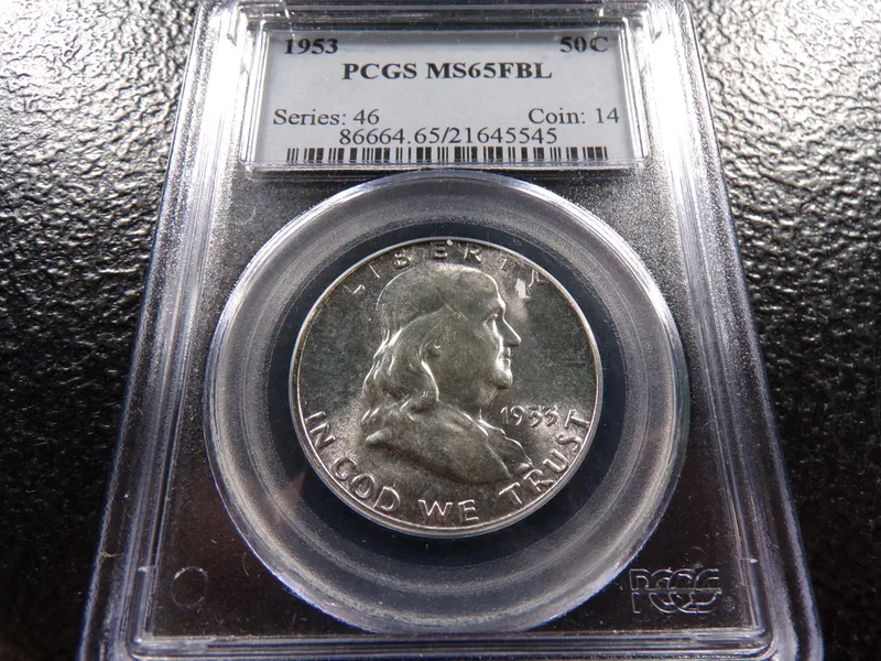 1953 PCGS MS65FBL FRANKLIN SILVER HALF DOLLAR from auction in Englewood, Ohio