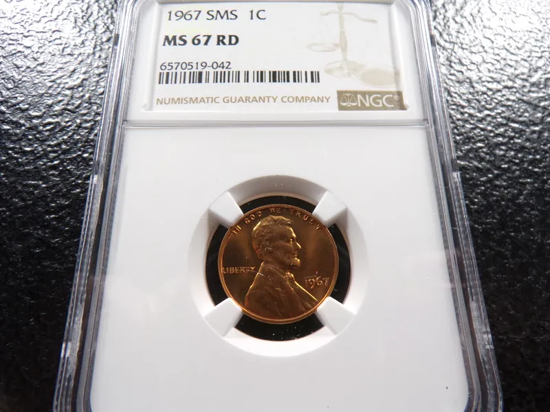 1967 SMS NGC MS67RD LINCOLN CENT from auction in Englewood, Ohio