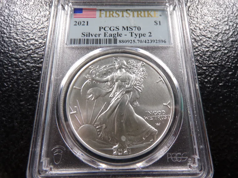 2021 PCGS MS70 TYPE 2 AMERICAN SILVER EAGLE DOLLAR from auction in Englewood, Ohio