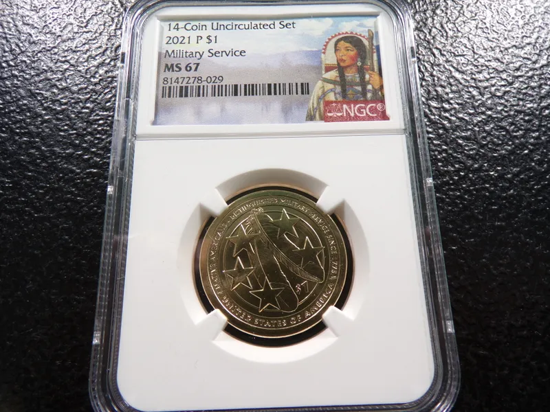 2021-P NGC MS67 MILITARY SERVICE SACAGAWEA DOLLAR from auction in Englewood, Ohio