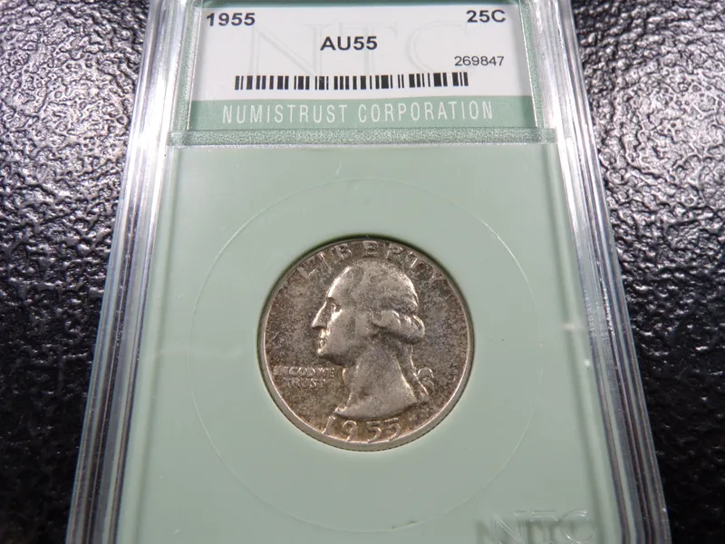 1955 NTC AU55 WASHINGTON SILVER QUARTER from auction in Englewood, Ohio