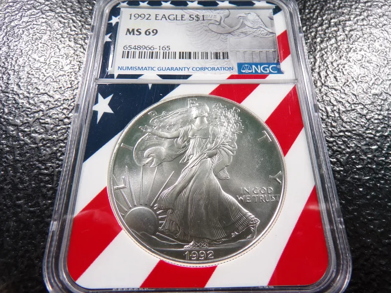 1992 NGC MS69 AMERICAN SILVER EAGLE DOLLAR from auction in Englewood, Ohio
