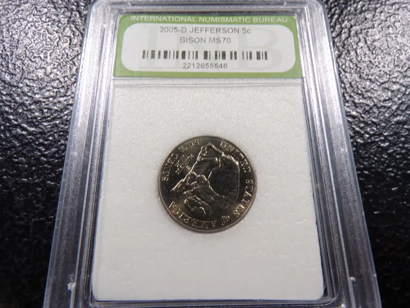 2005-D INB MS70 BISON JEFFERSON NICKEL from auction in Englewood, Ohio