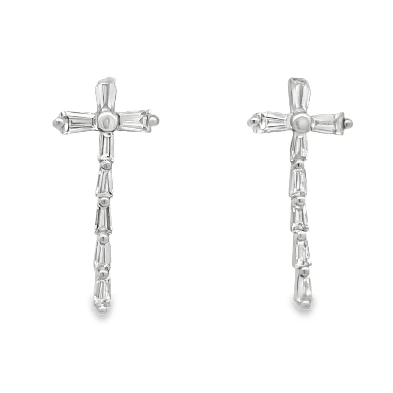 Lab-Grown Baguette Diamond Cross Stud Earrings from auction in Port St Lucie, Florida