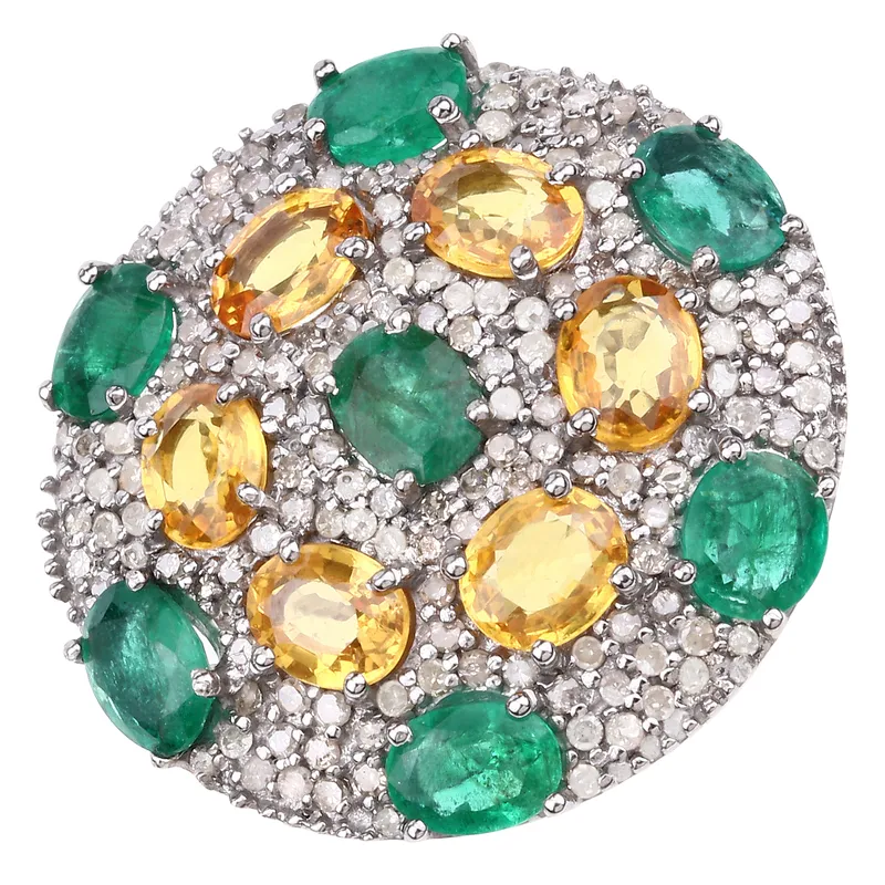 Emerald, Yellow Sapphire & Diamond Ring 925 from auction in Port St Lucie, Florida