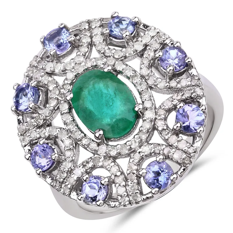 925 Emerald, Tanzanite & Diamond Ring from auction in Port St Lucie, Florida