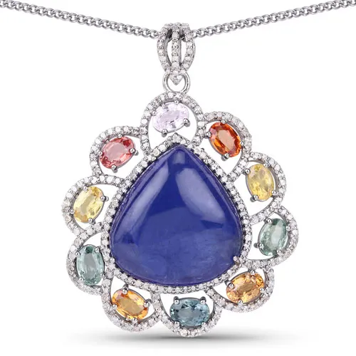 Multi Color Sapphire, Tanzanite & Diamond .925 Pendant Necklace from auction in Port St Lucie, Florida