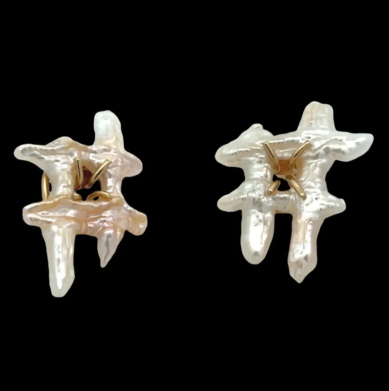S&K Organic Keshi Pearl "Hashtag" Post Earrings from auction in Port St Lucie, Florida