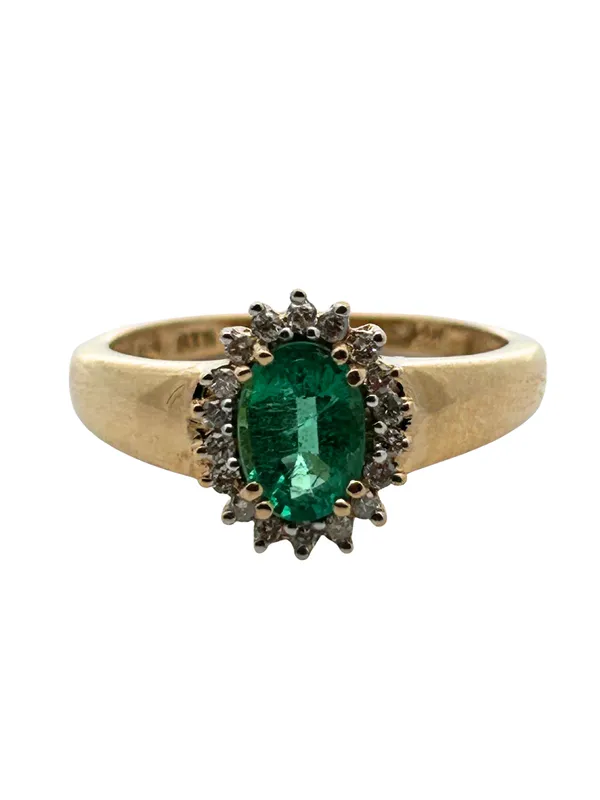 14K Emerald & Diamond Halo Ring from auction in Port St Lucie, Florida