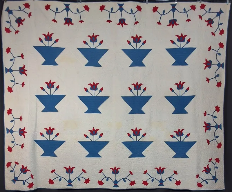 Antique c1860 Tulip Basket Quilt from auction in Princeton, New Jersey