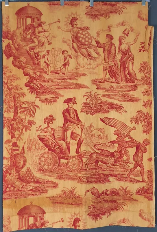 Antique c1785 Printed Textile The Apotheosis of Benjamin Franklin and George Washington from auction in Princeton, New Jersey