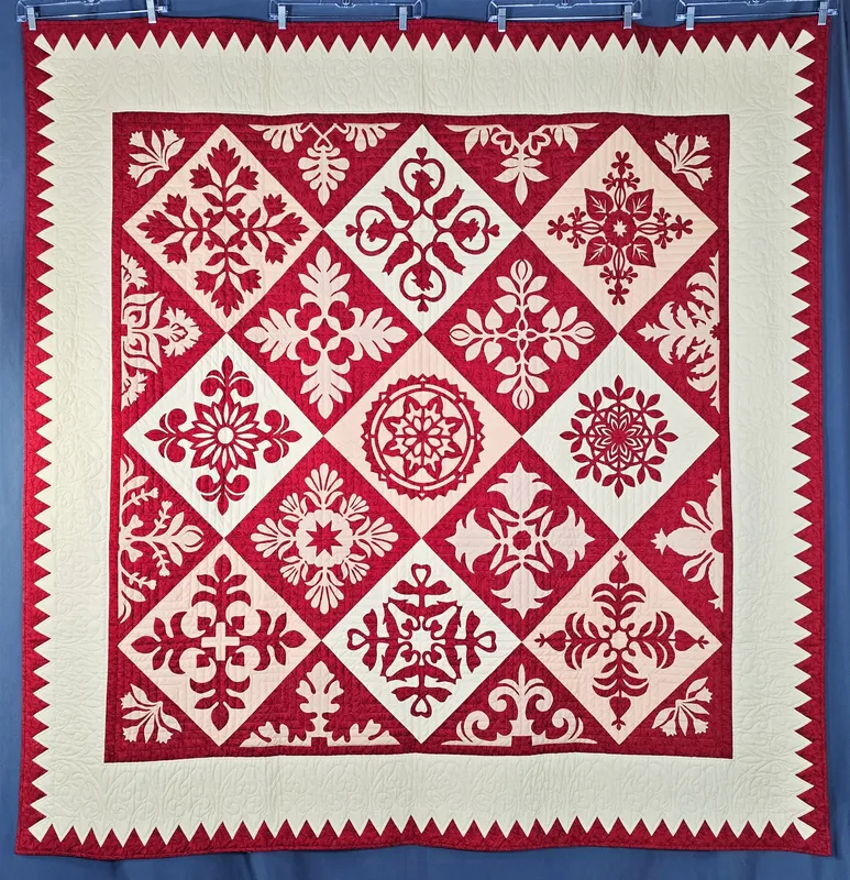 Cranberry Arabesque Quilt by Frances Abell Brand from auction in Princeton, New Jersey