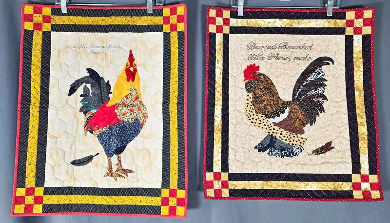 2 Chanticleer Small Quilts by Frances Abell Brand from auction in Princeton, New Jersey
