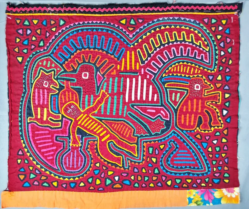 Guna Mola Panel Large Bird with Reclining Figure from auction in Princeton, New Jersey
