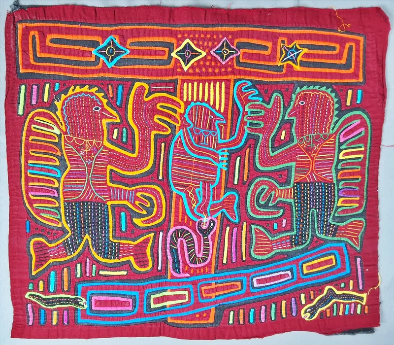 Guna Mola Panel Spirit Figure with Serpent from auction in Princeton, New Jersey
