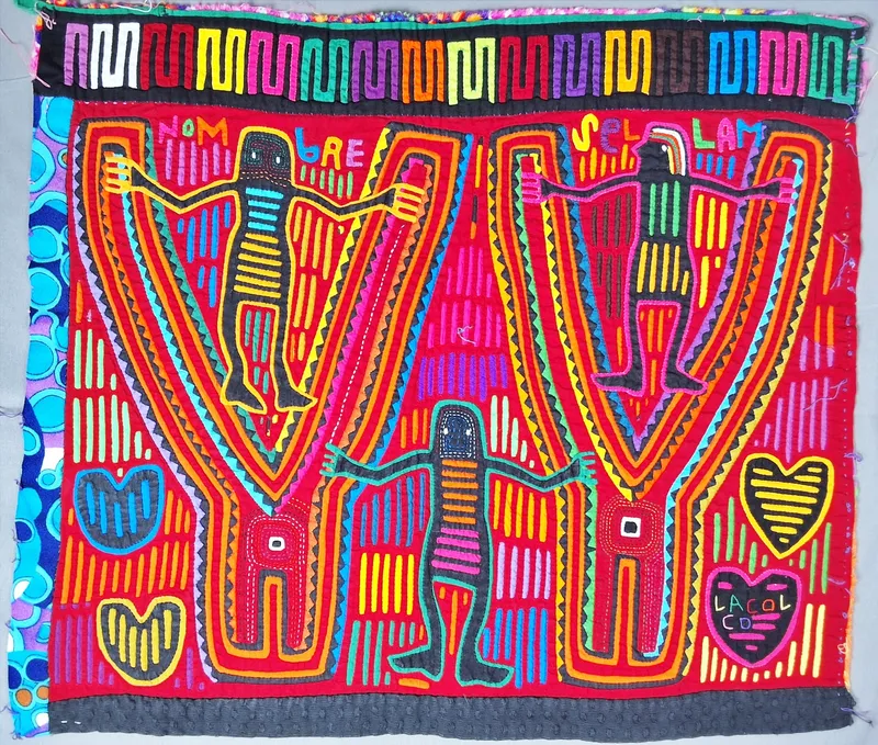 Guna Mola Panel Three Spirit Figures from auction in Princeton, New Jersey