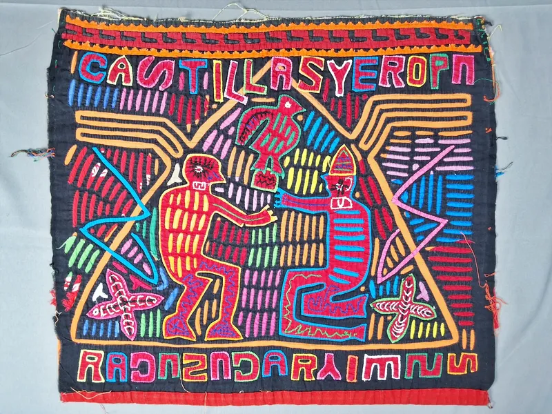 Guna Mola Panel Castillas y Europa Narrative from auction in Princeton, New Jersey