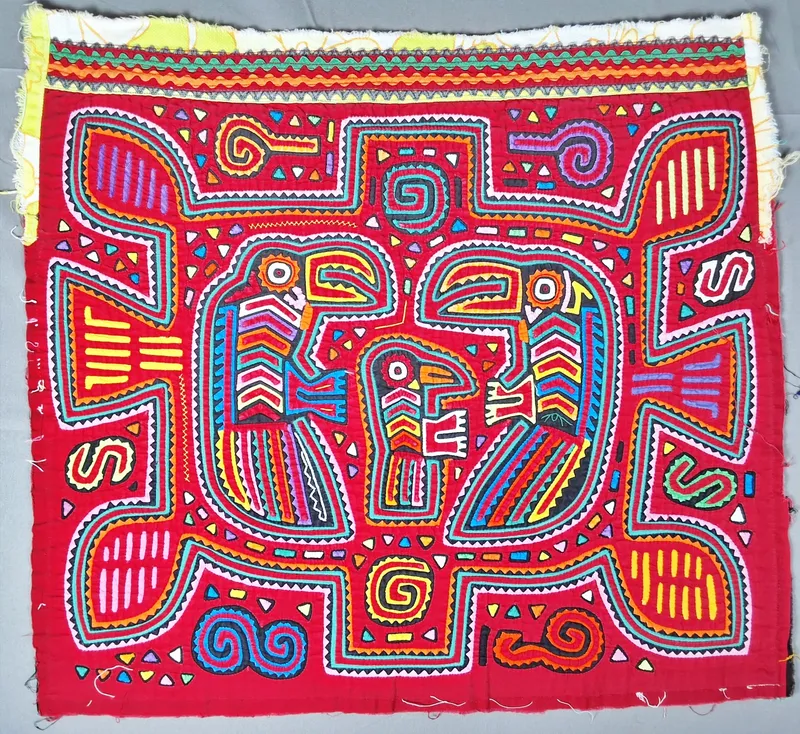 Guna Mola Panel Three Toucans from auction in Princeton, New Jersey