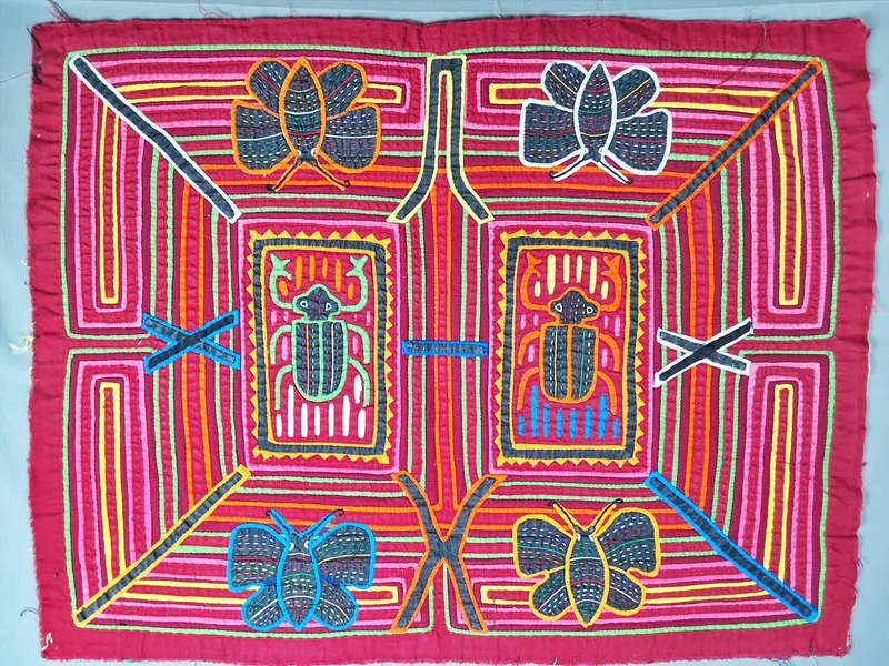 Guna Mola Panel Scarab Beetles and Butterflies from auction in Princeton, New Jersey