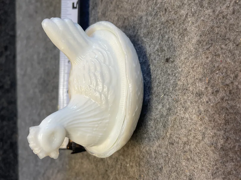 Hazel-Atlas White Milk Glass Miniature Hen on Nest Covered Dish from auction in Brewton, Alabama