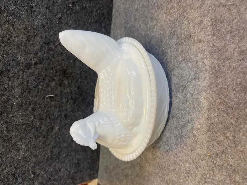 Imperial Glass Company Milk Glass Hen on Nest Covered Dish from auction in Brewton, Alabama