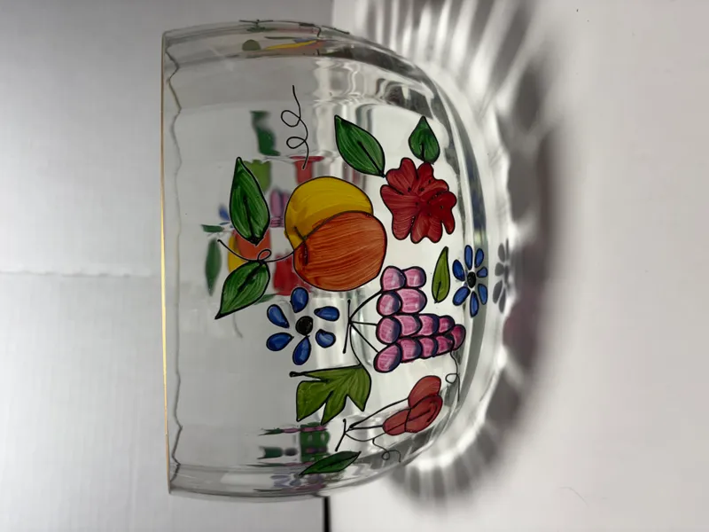 Hand Painted Optic Ribbed Glass Fruit Bowl with Gilded Rim from auction in Brewton, Alabama