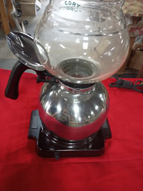 Cory and Silex Electric Vacuum Coffee Brewer Set with Multiple Glass Upper Chambers from auction in Brewton, Alabama