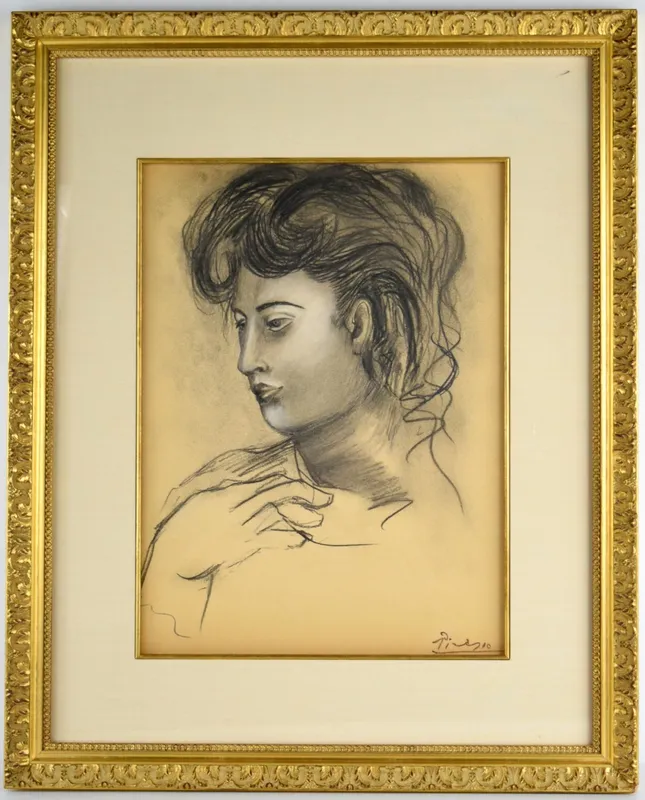 After Pablo Picasso Charcoal Drawing Portrait Of A Young Woman from auction in Carrollton, Texas