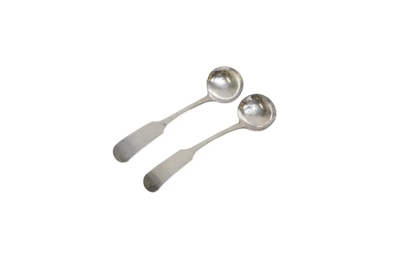 PAIR OF J VEAL COLUMBIA SC COIN SILVER MASTER SALT SPOONS from auction in Mount Pleasant, South Carolina