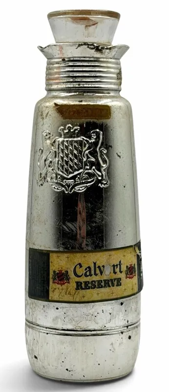 1957 Calvert Reserve 1 Quart Bourbon Whiskey in Silver Glass Decanter from auction in IN, 
