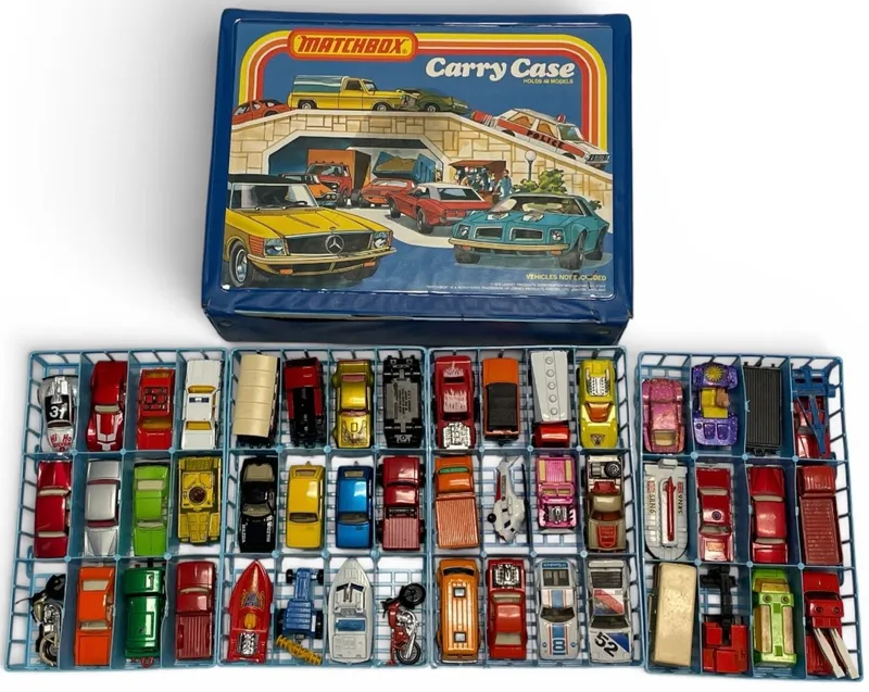 48 Matchbox Die Cast Cars with Carrying Case from auction in IN, 