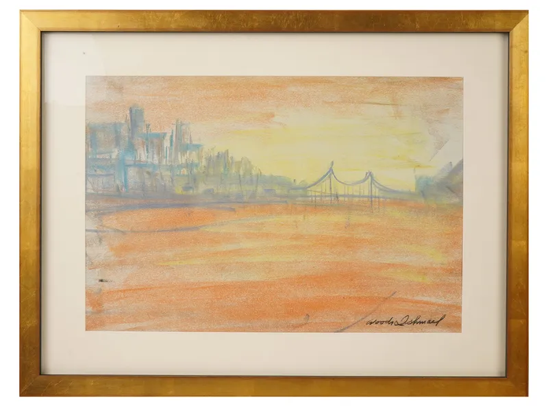 WOODI ISHMAEL AMERICAN CITYSCAPE COLOR PENCIL DRAWING from auction in New York, New York