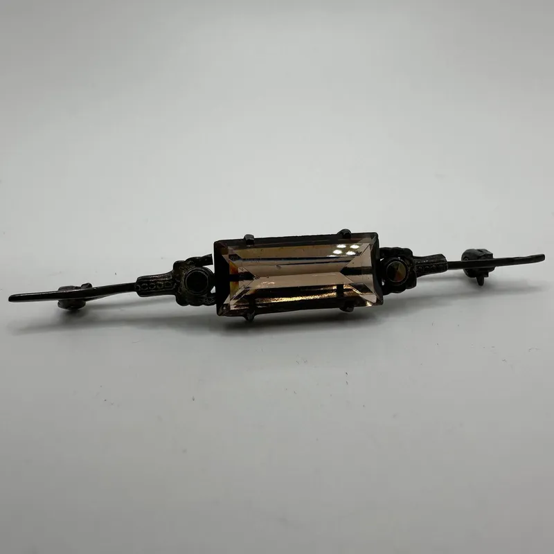 Smoky Quartz and Marcasite Silver 800 Bar Brooch Pin from auction in Orlando, Florida
