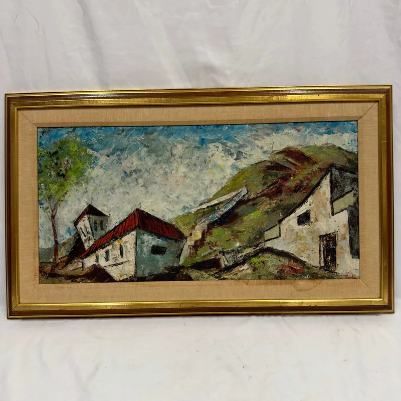 Robert LeBron Signed Oil on Canvas European Village Landscape Framed from auction in Orlando, Florida