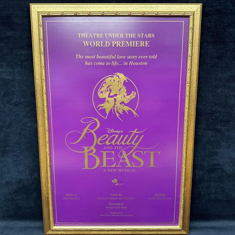 Disney Beauty and the Beast World Premiere Theatre Poster A New Musical Framed Purple Gold from auction in Orlando, Florida