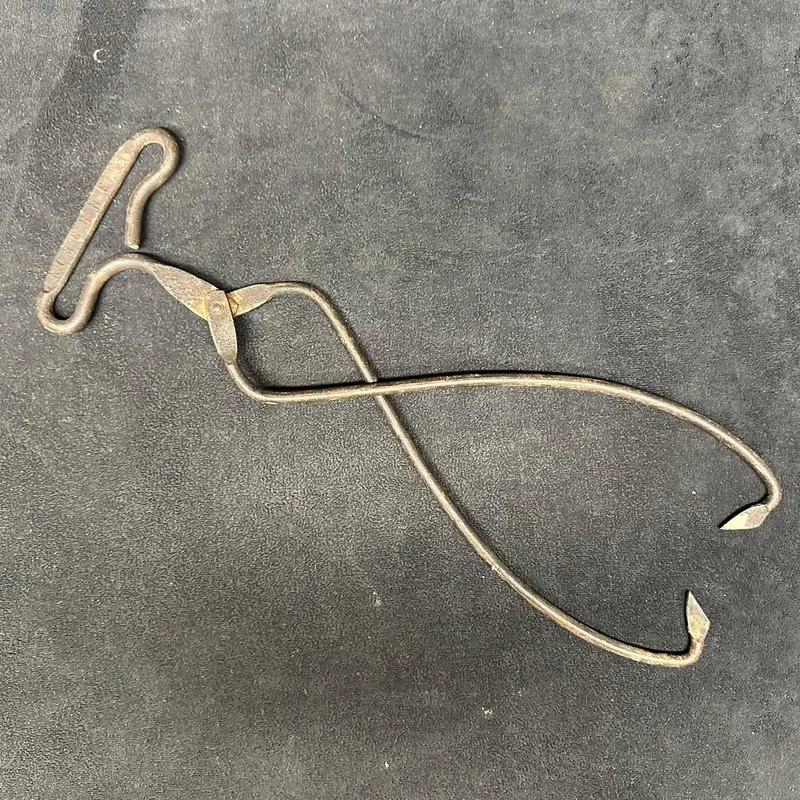 Antique Forged Iron Blacksmith Tongs with T-Handle from auction in Orlando, Florida