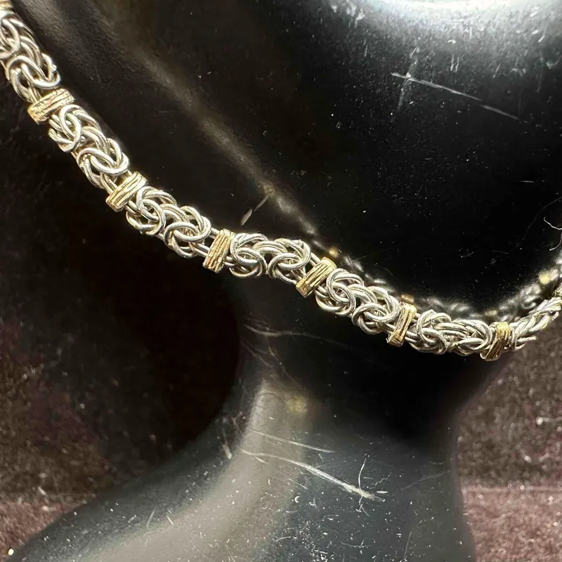 AK Turkey Sterling 925 and 14K Gold Byzantine Chain Bracelet K85 from auction in Orlando, Florida