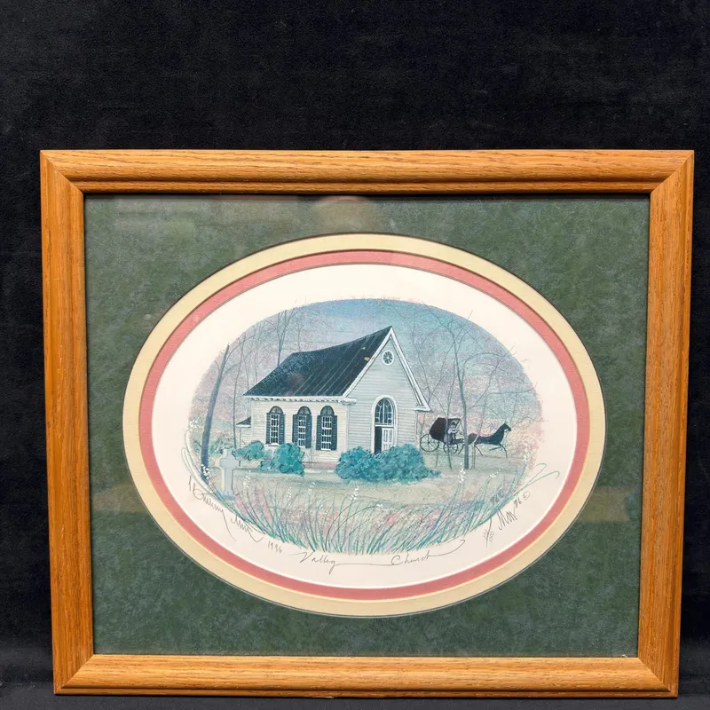P. Buckley Moss Valley Church Signed and Numbered 121 of 1000 Framed Print from auction in Orlando, Florida