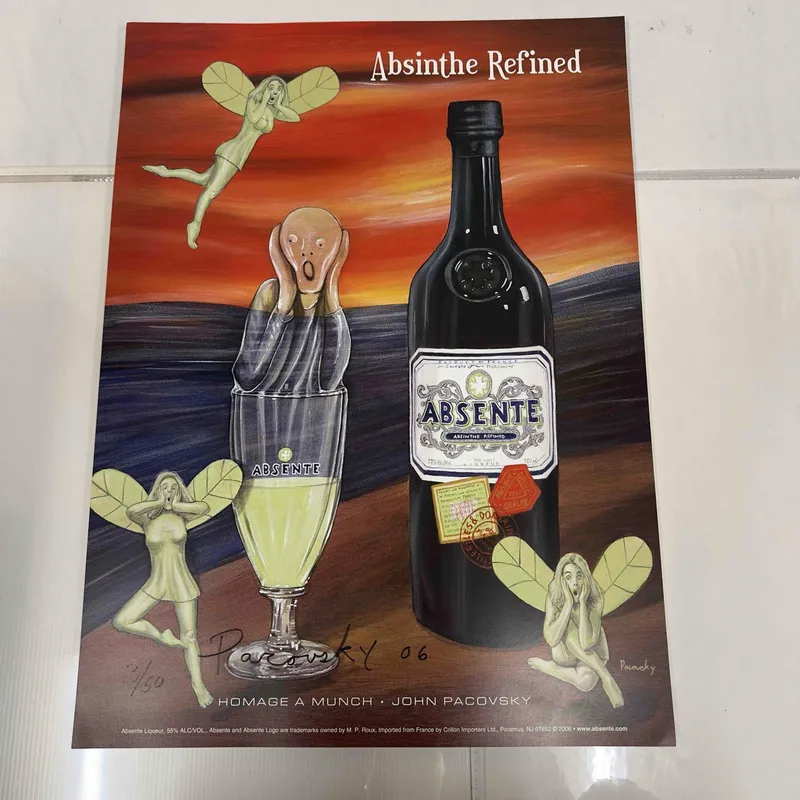 Absinthe Refined Ad Poster Homage A Munch by John Pacovsky Hand Signed and Numbered 42 from auction in Orlando, Florida