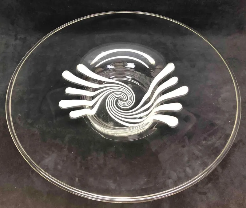 Large Murano Glass Center Piece Bowl With White Spiral Signed By Barbini from auction in Orlando, Florida