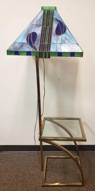 Tiffany Style Stained Glass Lamp with Glass Table from auction in Orlando, Florida