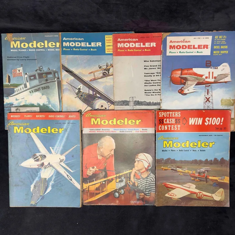 American Modeler Magazine Model Planes Boats 1958 Lot of 7 Seven Magazines Collection Set from auction in Orlando, Florida